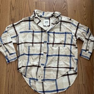 Aerie Cream and Blue Casual Button Down Shirt